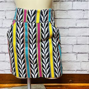 Koshka Mashka Women's Multicolor Chevron Stripe Woven Mini Pencil Skirt Size 38